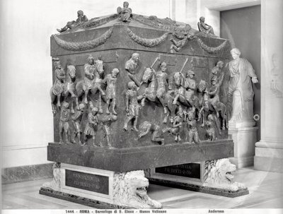Sarcophagus of St. Helena depicting Roman cavaliers and Barbarian prisoners by Paleo Christian